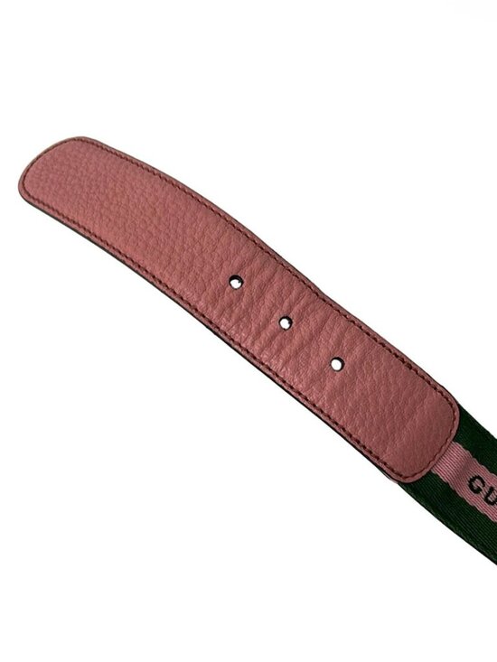 GUCCI 138445 Pink Green Cotton Leather Belt main image 4